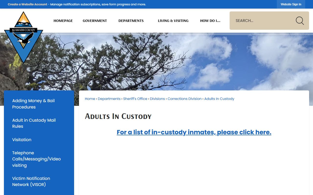 Klamath County Circuit Court Clerk records jail roster source distinction