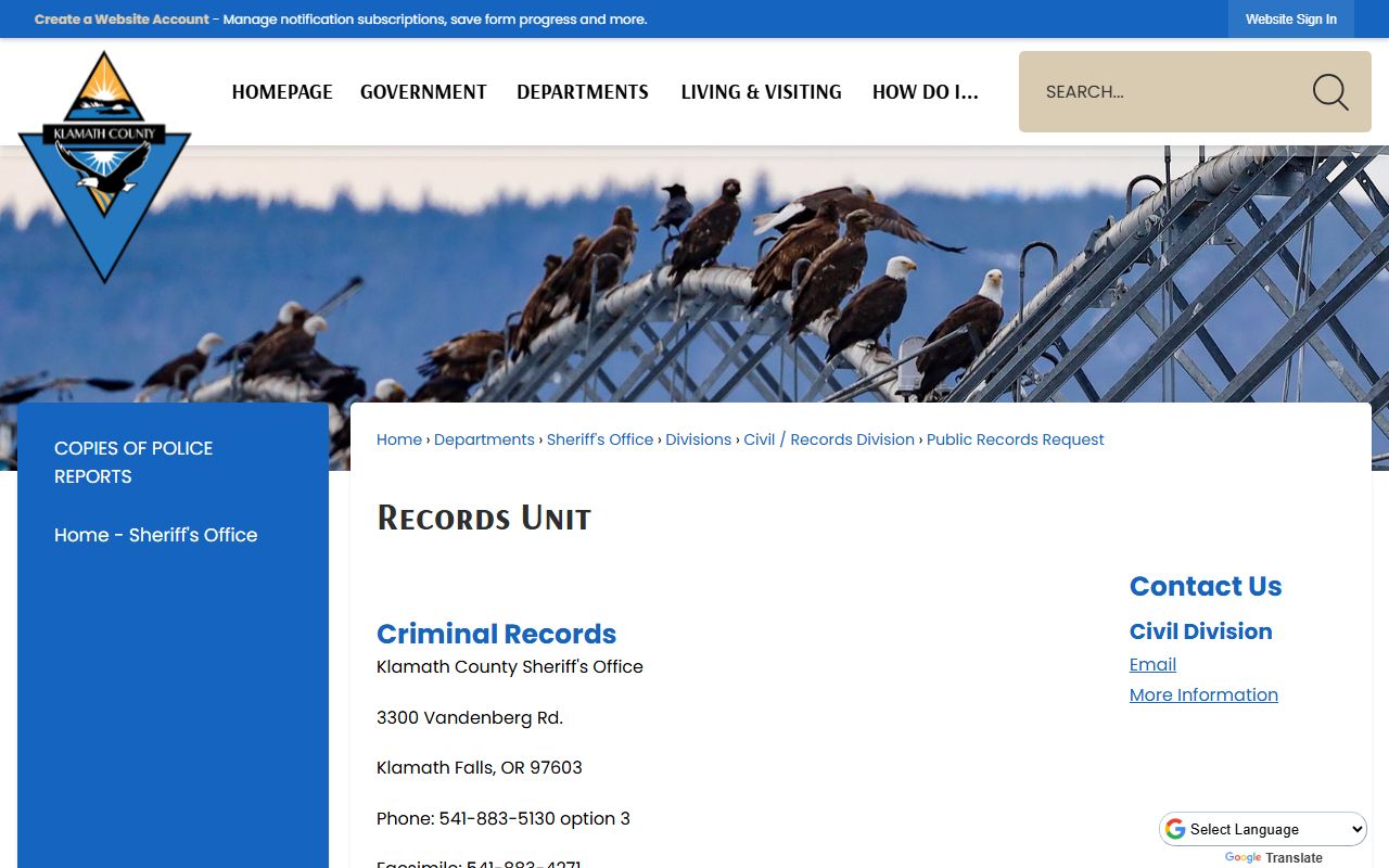 Klamath County arrest records Sheriff's Records Unit source