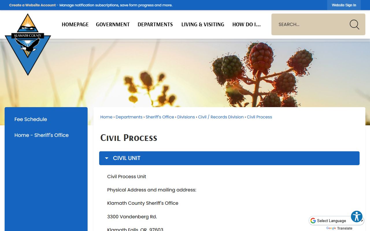Klamath County arrest records civil process source