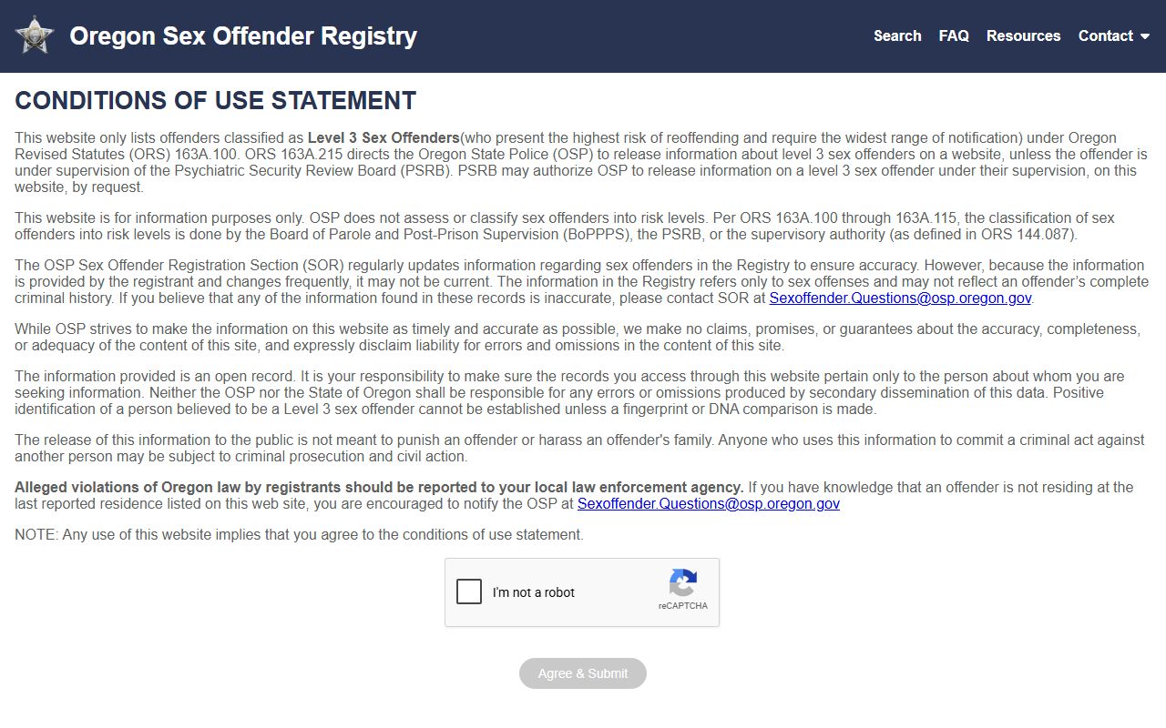 Klamath County court records Oregon sex offender public search