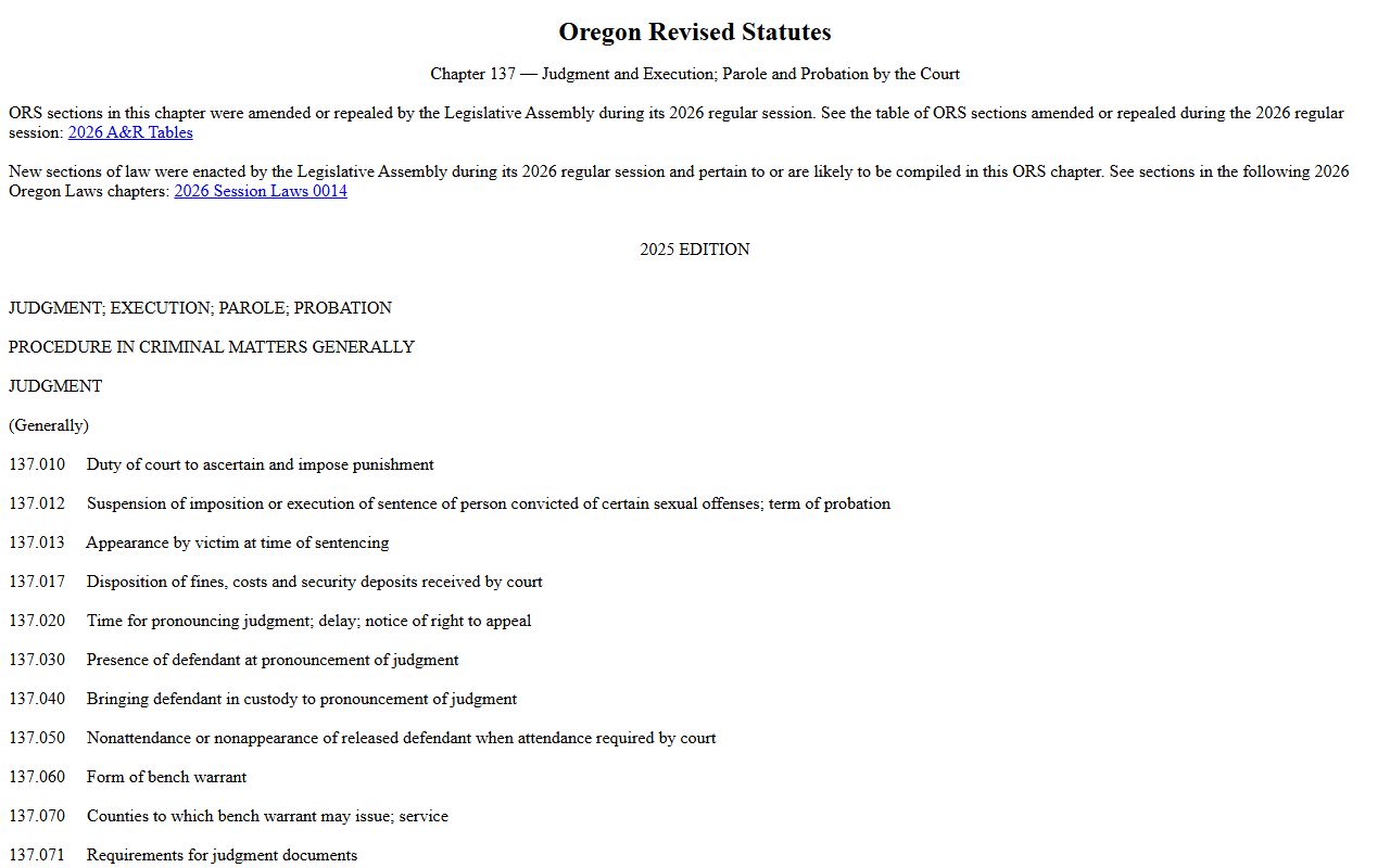 Klamath County criminal court records Oregon criminal judgment statute