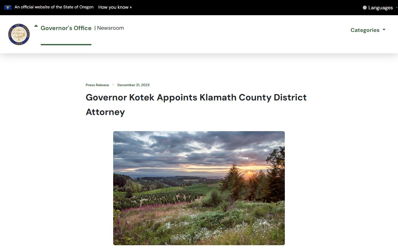 Klamath County criminal court records District Attorney appointment source