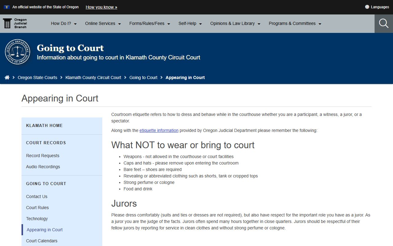 Klamath County Circuit Court appearing in court rules