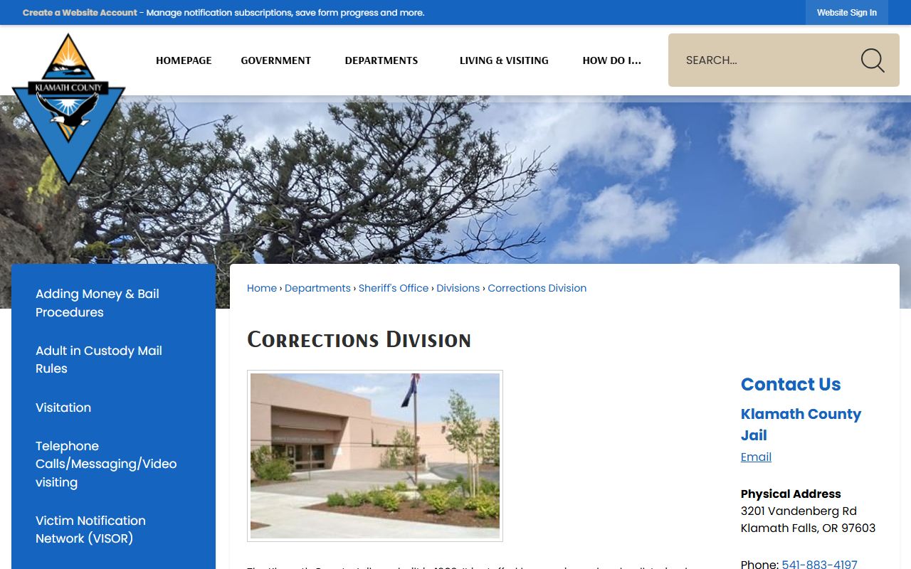 Klamath County inmate records Corrections Division source