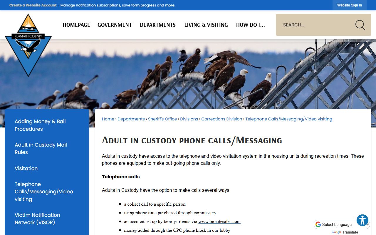 Klamath County inmate records jail phone video source