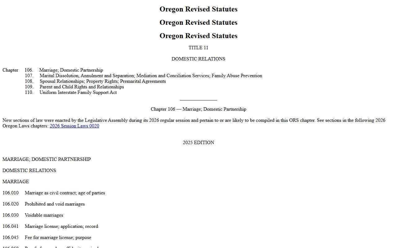 Klamath County marriage records Oregon marriage statute source
