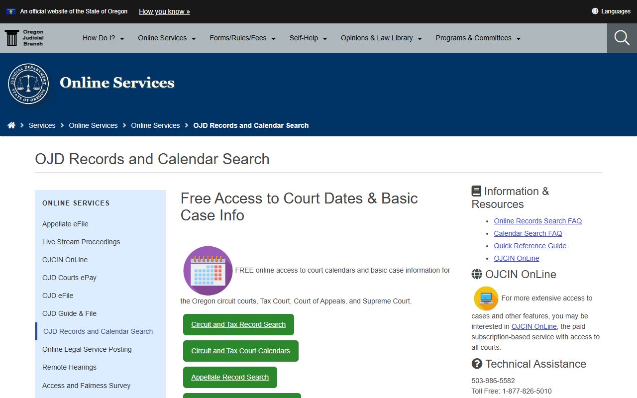 Klamath County Court records and calendar search options