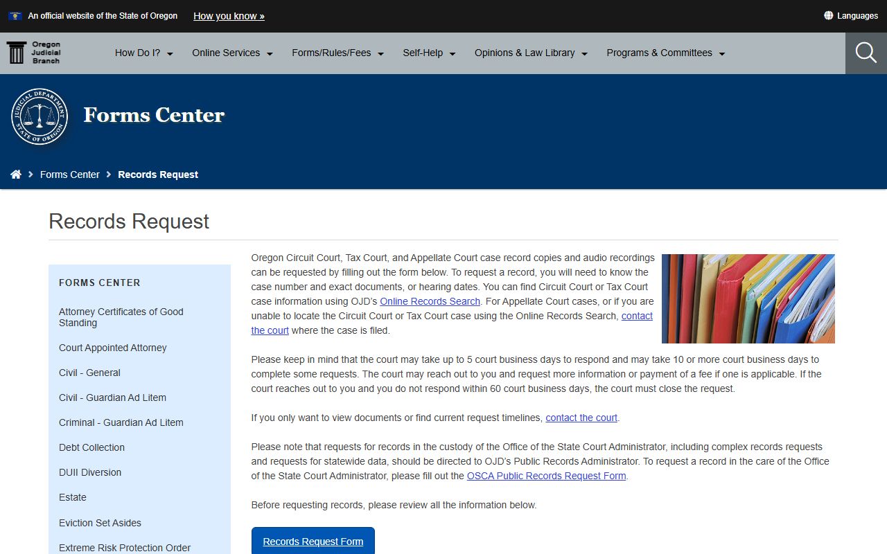Klamath County Court records request and copy fees