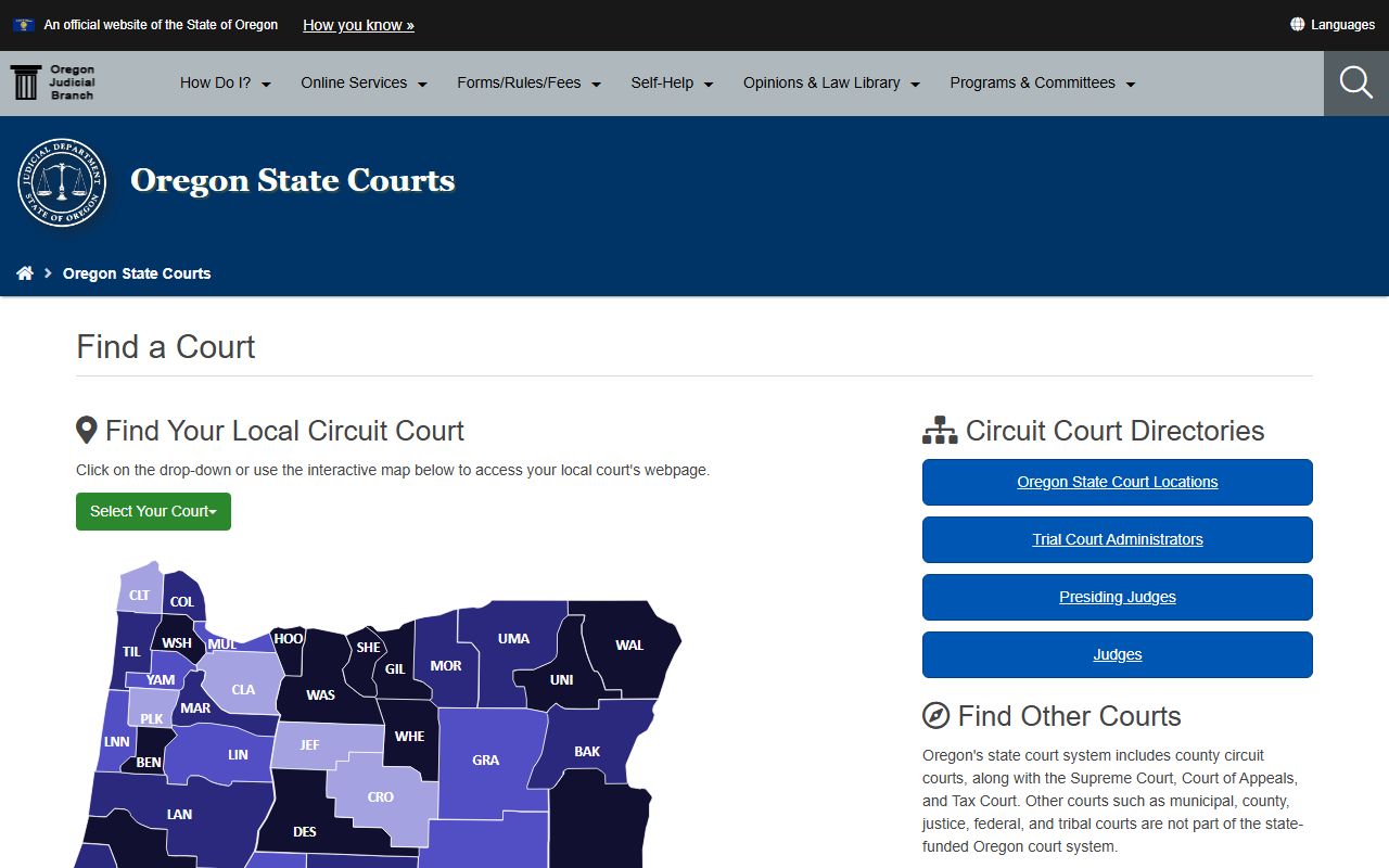 Klamath County Court records Oregon court finder limits
