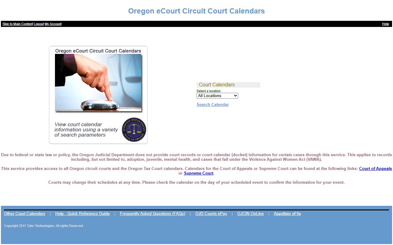 Klamath County Court docket calendar search portal