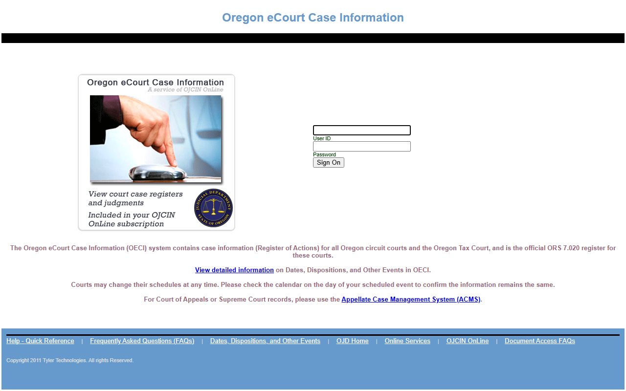 Klamath County Court OECI register of actions access
