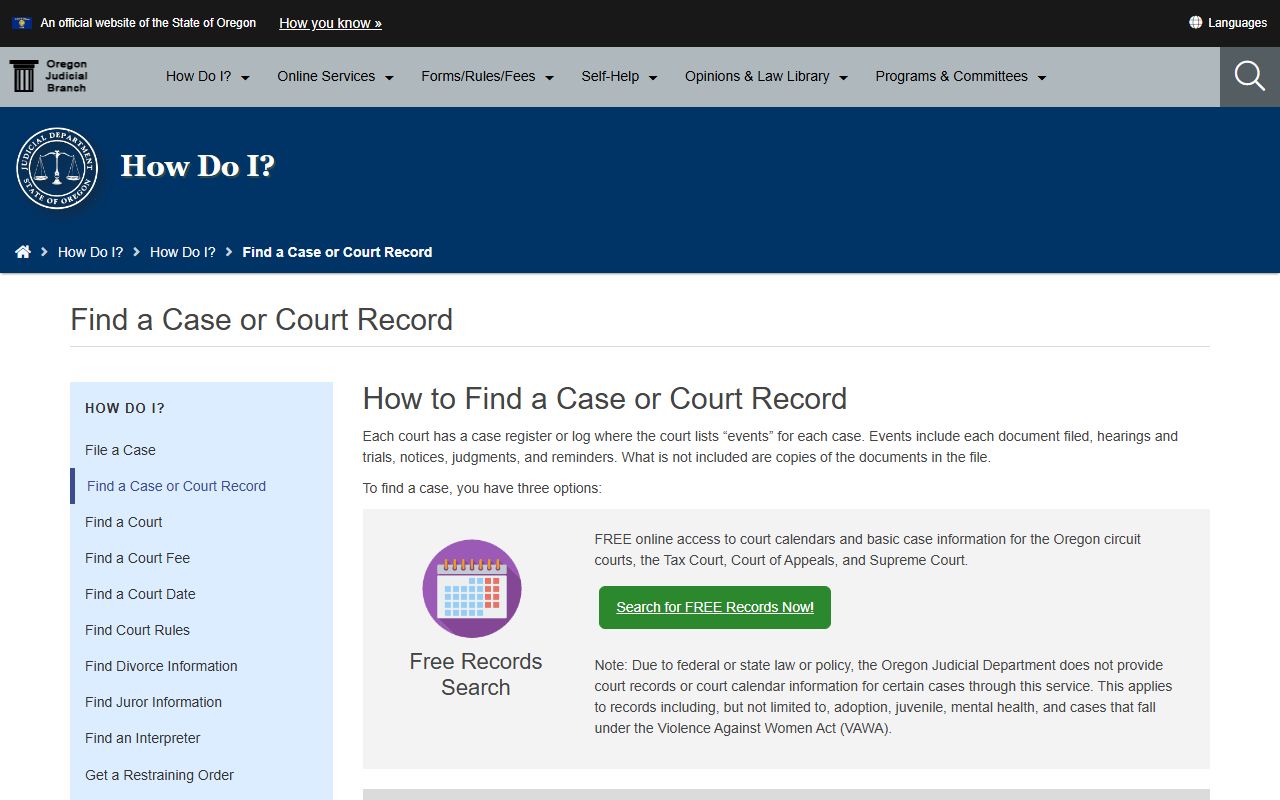 Klamath County Court records OJD case and record search
