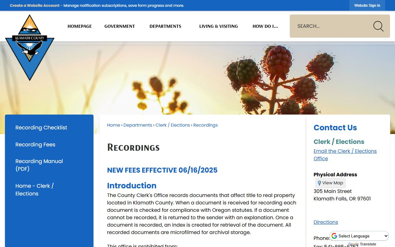 Klamath County probate records County Clerk recording page