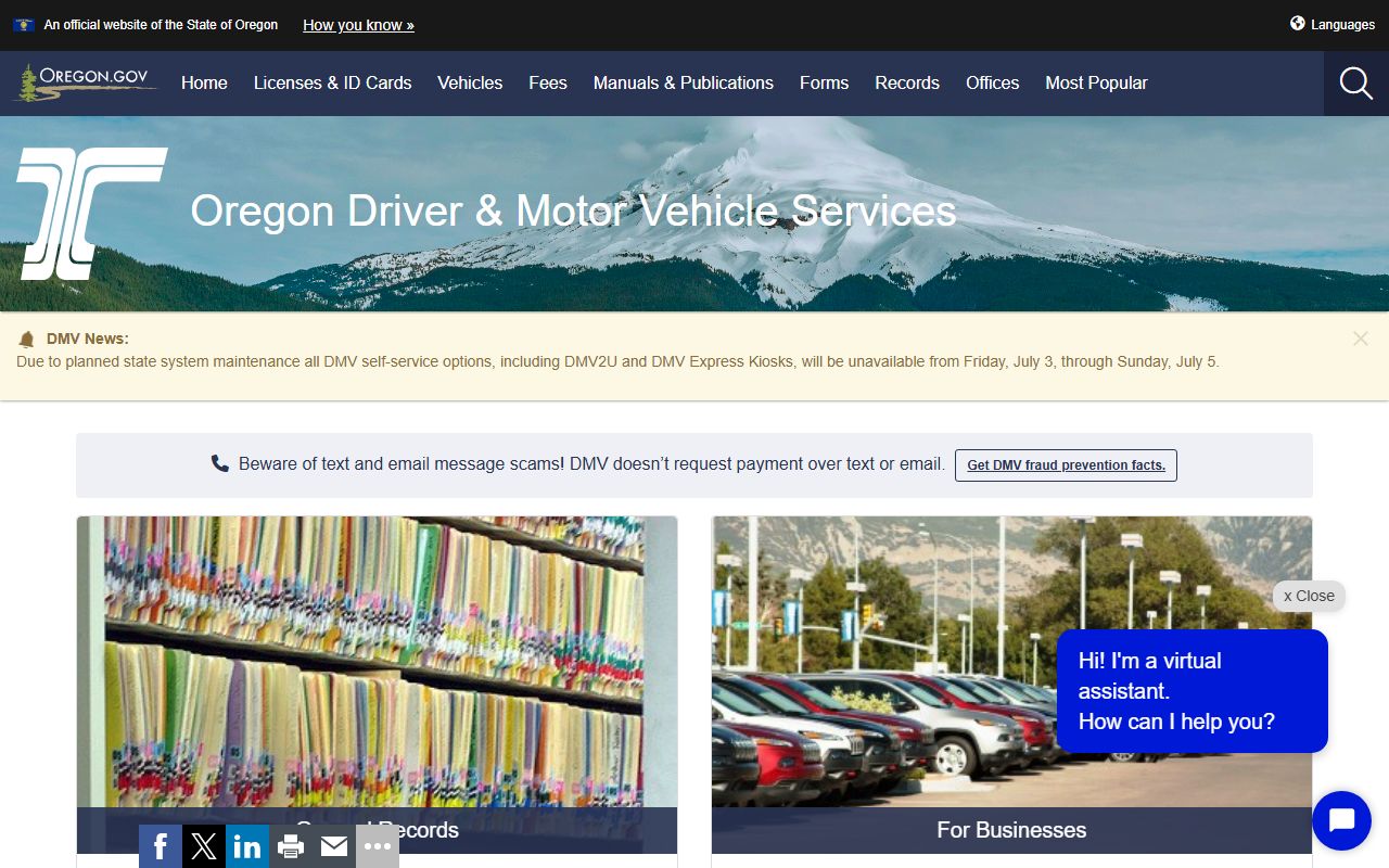 Klamath County traffic court records Oregon DMV records page