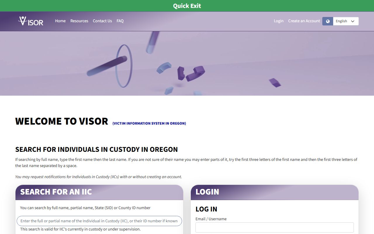 Klamath County warrant search Oregon VISOR custody notification source